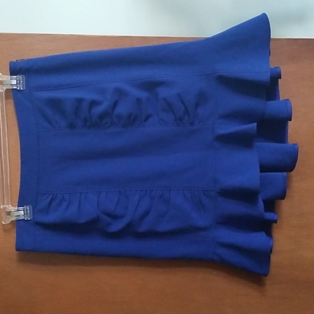 Anthropologie HD in Paris Royal Colbalt Blue Ruffled Hem Skirt sz 10